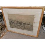 GILT FRAMED ENGRAVING OF THE HUNT ON THE OCCASION OF EARL FITZWILLIAMS GOLDEN WEDDING, 1888,