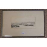 W L WYLLIE THAMES BARGES SIGNED FRAMED ETCHING 13 X 30 CM