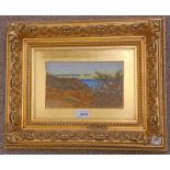 19TH CENTURY SCOTTISH SCHOOL EARLY MORNING ARRAN INDISTINCTLY SIGNED GILT FRAMED WATERCOLOUR 14 X