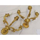 PAIR OF GILT METAL 3-BRANCH WALL LIGHTS -2-