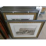 8 BLACK & GILT FRAMES WITH VARIOUS PRINTS 49 X 34 CM - TO BE SOLD PLUS VAT ON THE HAMMER PRICE.