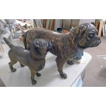 2 LATE 19TH OR EARLY 20TH CENTURY POTTERY PUG DOGS - 36CM TALL Condition Report: