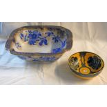 DOULTON BURSLEM BLUE & GILT BASIN & CARLTON WARE YELLOW & BLACK BOWL