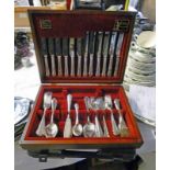 MAHOGANY CASED CANTEEN OF SILVER PLATED CUTLERY & CASED DRILL