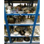 LARGE SELECTION OF PORCELAIN, ETC INCLUDING POTTERY GARNITURE EARLY 20TH CENTURY HATS, WEIGHTS,