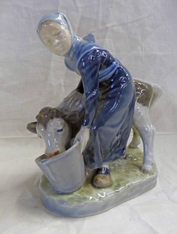 ROYAL COPENHAGEN FIGURE NO 79 GIRL FEEDING CALF - 16.