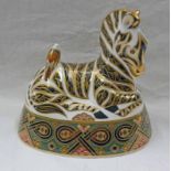 ROYAL CROWN DERBY ZEBRA PAPERWEIGHT WITH GOLD STOPPER,