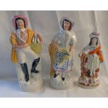 PAIR 19TH CENTURY SCOTTISH POTTERY FIGURES OF FISHERMAN & FISHER WOMAN AND ONE OTHER SIMILAR.