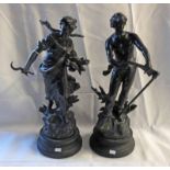 PAIR OF SPELTER METAL FIGURES - 47 CM TALL