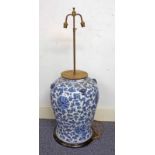 CHINESE BLUE & WHITE TABLE LAMP WITH FLORAL DECORATION,