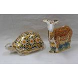 2 ROYAL CROWN DERBY PAPERWEIGHTS: NANNY GOAT - FOR DERBY VISITORS CENTRE & INDIAN STAR TORTOISE,