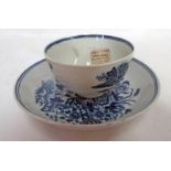 MID 18TH CENTURY WORCESTER PORCELAIN FENCE PATTERN TEA BOWL & SAUCER