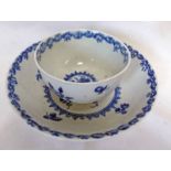 MID 18TH CENTURY WORCESTER PORCELAIN TEA BOWL & SAUCER DECORATED WITH FRUIT & FLOWERS