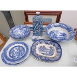 BLUE & WHITE COPELAND SPODE BOWL & PLATE 2 BLUE & WHITE ASHETS BELLS SCOTTISH POTTERY PLATE,