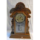 AMERICAN ANSONIA MANTLE CLOCK WITH CARVED DECORATION - 58 CM TALL