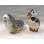 2 ROYAL CROWN DERBY PAPERWEIGHT: PUFFIN & RUSSIAN WALRUS,