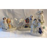 PAIR OF 19TH CENTURY STAFFORDSHIRE POTTERY FIGURES : BEESOMS & SAND & 2 OTHER FIGURES