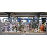 LARGE SELECTION PORCELAIN FIGURES OVER ONE SHELF