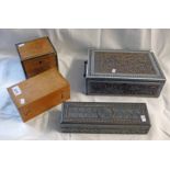 19TH CENTURY ANGLO INDIAN CARVED WOODEN WRITING SLOPE WITH BONE INLAY,