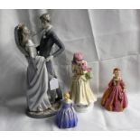 2 ROYAL WORCESTER FIGURES; WINTER & GRANDMOTHERS DRESS,