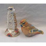 2 ROYAL CROWN DERBY PAPERWEIGHTS: WAXWING FOR SINCLAIRS & MEERKAT BOTH WITH GOLD STOPPERS & BOXED