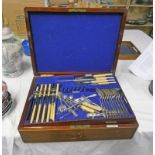 MAHOGANY CASED CANTEEN OF SILVER PLATED CUTLERY