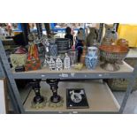 VARIOUS PORCELAIN DOGS, TARTAN WARE BOX, VARIOUS ORIENTAL WARE, BOLS HOUSES,