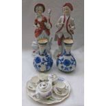 PAIR MCINTYRE VASES, PAIR PORCELAIN FIGURES,