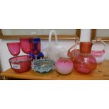 LARGE SELECTION CRANBERRY GLASS INCLUDING JUGS BOWL,