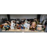 LARGE SELECTION DOULTON & OTHER TOBY JUGS 19TH CENTURY PORCELAIN FIGURES ETC OVER 1 SHELF