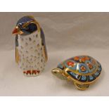 2 ROYAL CROWN DERBY PAPERWEIGHT: TERRAPIN - GOLD SIGNATURE EDITION & ROCKHOPPER PENGUIN - SPECIAL