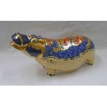 ROYAL CROWN DERBY HIPPOPOTAMUS PAPERWEIGHT GOLD SIGNATURE EDITION WITH GOLD STOPPER,