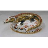 ROYAL CROWN DERBY CROCODILE PAPERWEIGHT GOLD SIGNATURE EDITION WITH GOLD STOPPER,