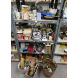 COLCLOUGH PORCELAIN TEASET, VARIOUS BRASS & SILVER PLATE FIGURES, VARIOUS TOOLS, KITCHENALIA,