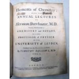 ELEMENTS OF CHEMISTRY: BEING THE LECTURES OF HERMAN BOERHAAVE, HALF LEATHER BOUND,