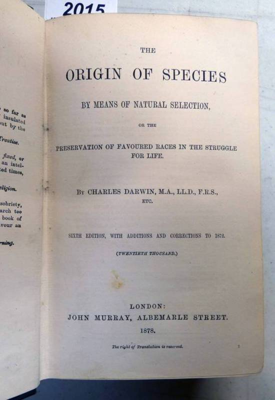 THE ORIGIN OF SPECIES BY MEANS OF NATURAL SELECTION,