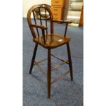 CHILDS ELM HIGH CHAIR ON TURNED SUPPORTS 84CM TALL