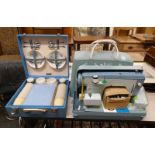 JONES ELECTRIC SEWING MACHINE & CASED PICNIC HAMPER