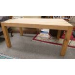 BEECH KITCHEN TABLE ON SQUARE SUPPORTS,