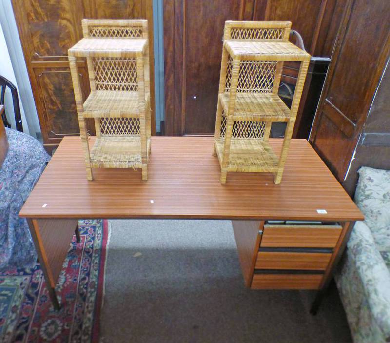 DESK & PAIR WICKER BEDSIDE TABLES & MIRROR