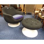 EGG STYLE FABRIC TUB CHAIR & BUTTON TUFTED CENTRE STOOL