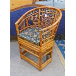 BAMBOO TUB CHAIR WITH EASTERN DECORATION Condition Report: The dimensions for the