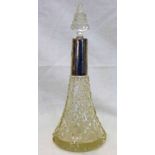 TALL SILVER MOUNTED CUT GLASS SCENT BOTTLE,