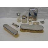 SILVER CARD CASE, 2 SILVER MOUNTED CUT GLASS JARS,