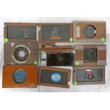 COLOURED GLASS MAGIC LANTERN SLIDES WITH WOODEN MOUNTS TO INCLUDE PHOTOGRAPHS SKIPPING SLIDE NO.