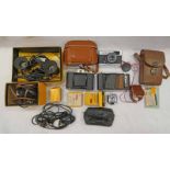 VARIOUS CAMERAS AND ACCESSORIES TO INCLUDE A KODAK 66 MODEL III CAMERA, OLYMPUS TRIP 35,