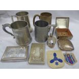 SILVER CIGARETTE CASE, WHITE METAL CASE, TANKARDS MARKED HMS PUMA 1969-71, HMS BRIGHTON 1964-65,