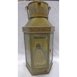 BRASS SHIPS LANTERN WITH GLASS LENSES AND A BRASS BULPITT BURNER