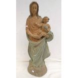 19TH CENTURY CARVED WOODEN & PAINTED RELIGIOUS FIGURE OF THE VIRGIN MARY AND JESUS,