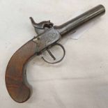 19TH CENTURY PERCUSSION POCKET PISTOL WITH 6CM ROUND TURN-OFF BARREL WITH BIRMINGHAM PROOF MARKS